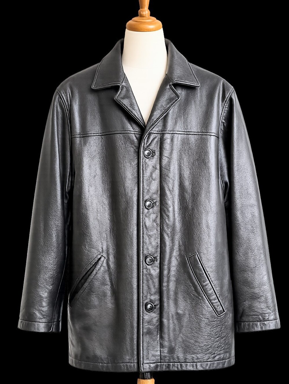 Danier Canada Genuine Leather Car Coat Men's M Black Pebbled Leather Jacket 90s